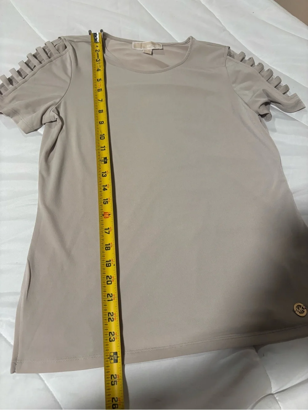 Michael Kors Taupe Cutout Ladder Shoulder Short Sleeve Top Size Small